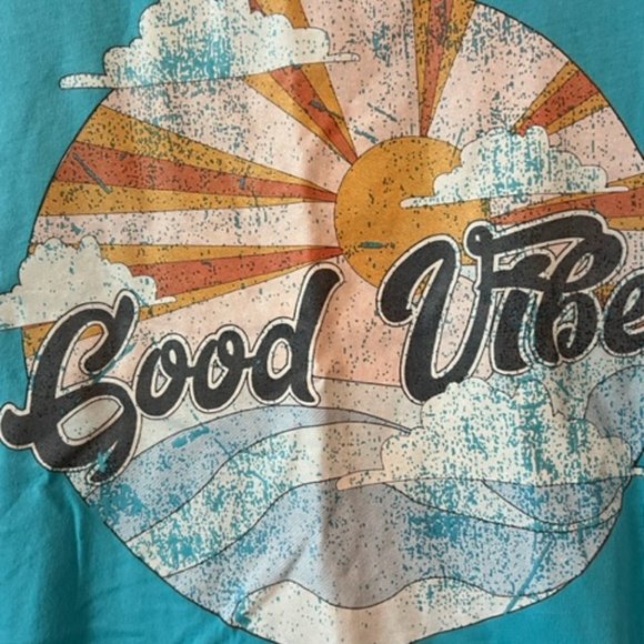 Good Vibes Muscle Tank Belle Canvas Blue Beach Theme - Picture 3 of 3